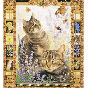 Gemini vintage cat print Lesley Anne Ivory feline illustration star sign horoscope zodiac astrology celestial  8 x 11 inches