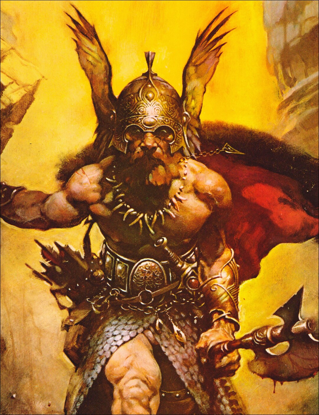 Dark Kingdom DETAIL Frank Frazetta Fierce Warrior Battle Axe Skeletons ...