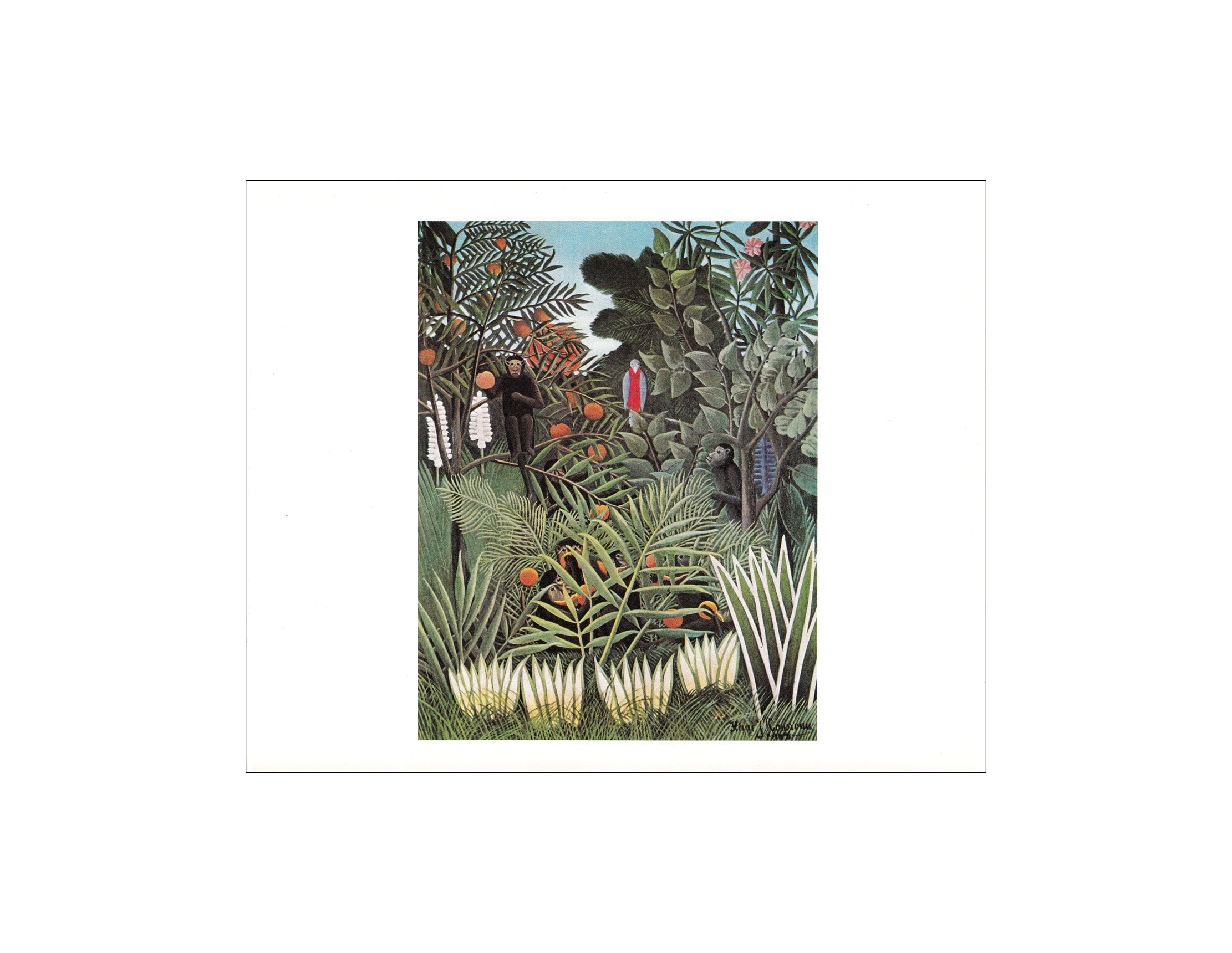 Henri Rousseau Pflanzen Vintage Illustration Malerei Affen naiv Kunstdruck Dschungel Vögel tropische Landschaft primitiv exotische