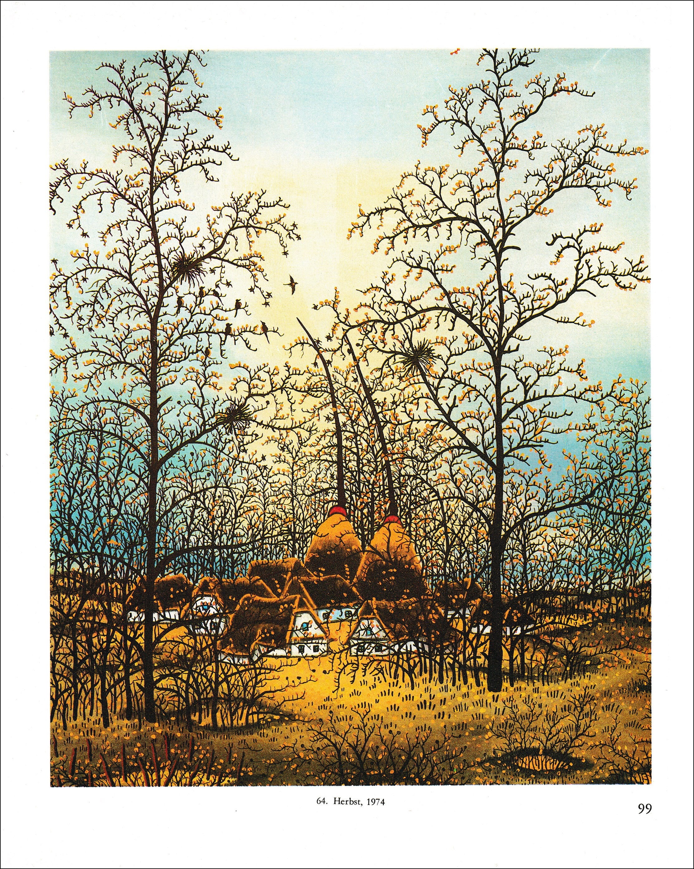 Village in Autumn Fall Ivan Lacković Croatian Artist Vintage Art