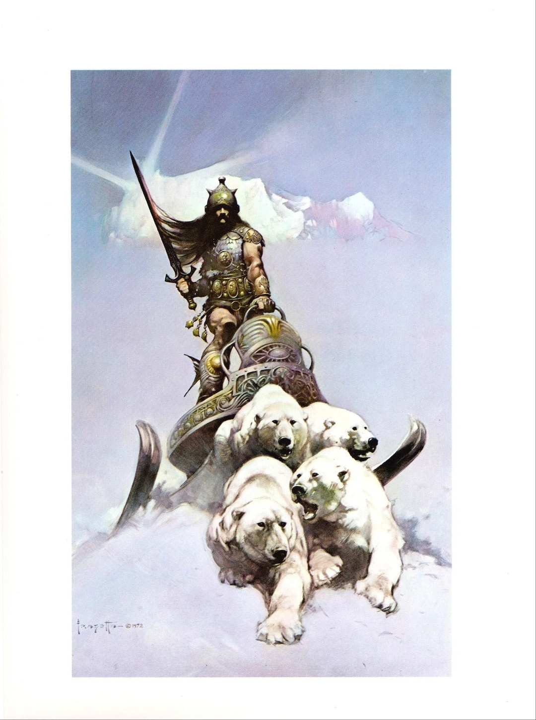 Silver Warrior Frank Frazetta Vintage Fantasy Comic Art Print Art Sci Fi Man Cave Deco American ...