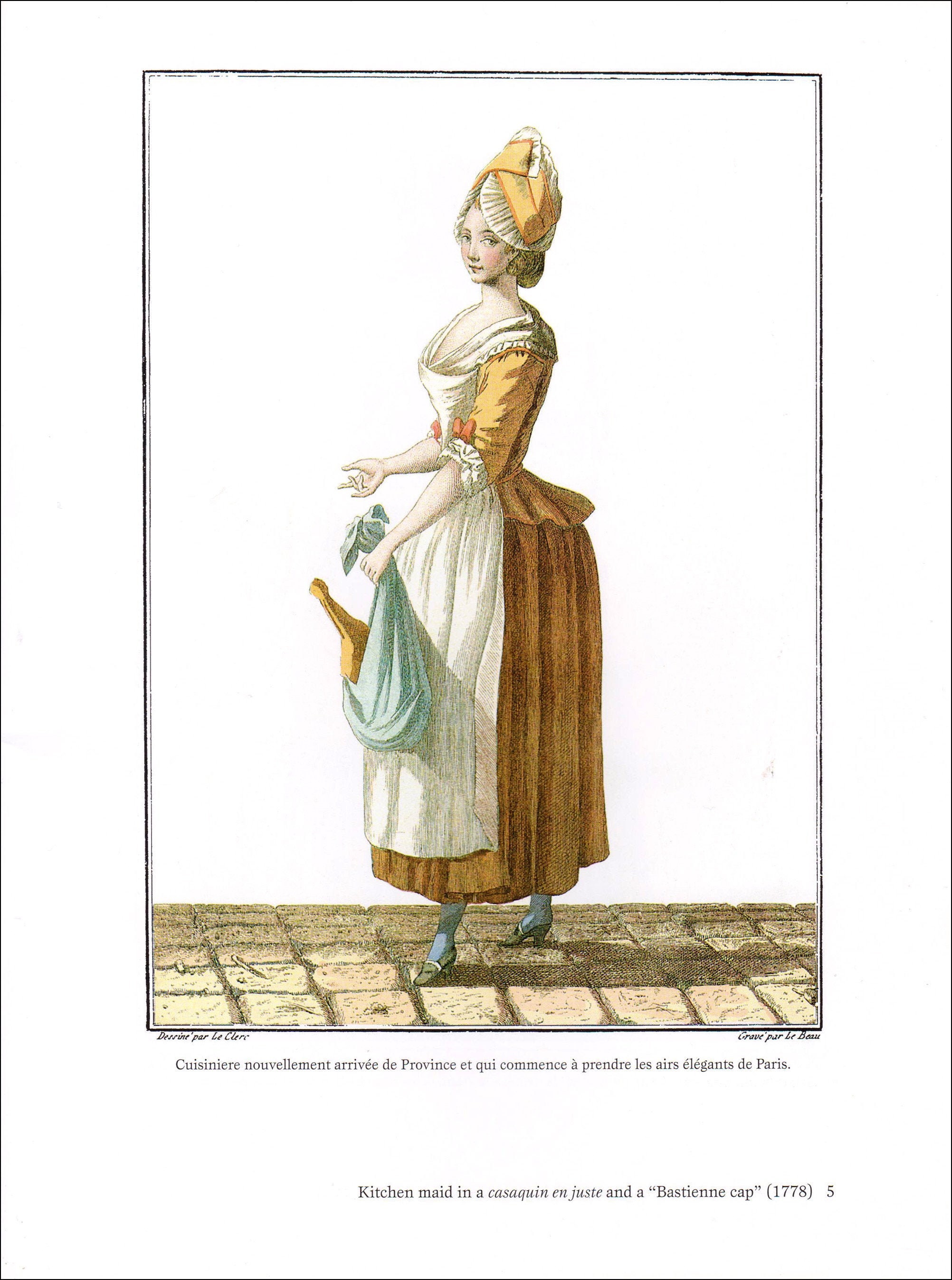 Kitchen Maid Costume Cap French Fashion 18th Century Outfit Working Class  Dress Galerie Des Modes Vintage Print Dressing Room Decor Gift 