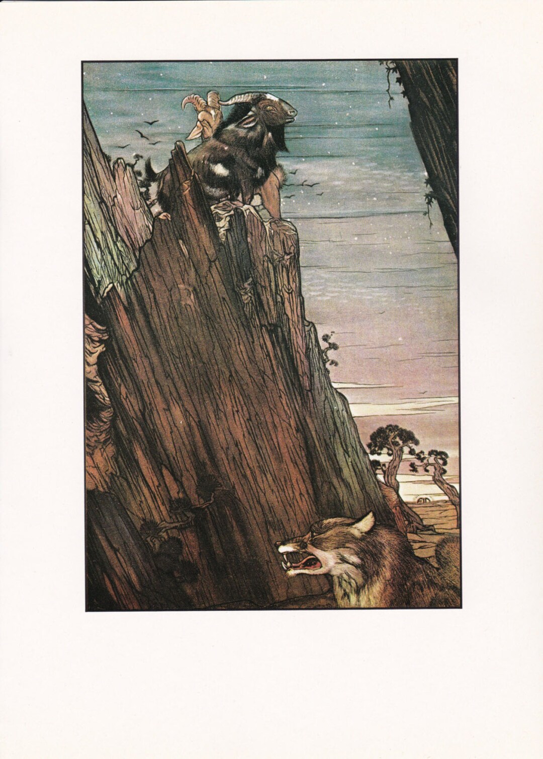 El lobo y la cabra ilustración vintage Fábulas de Esopo victoriano Lobo ...