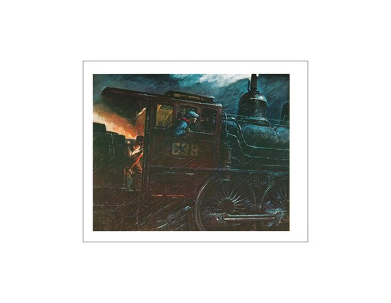Steam Locomotive At Night By Peter Helck Cannonball Illinois Etsy Ireland