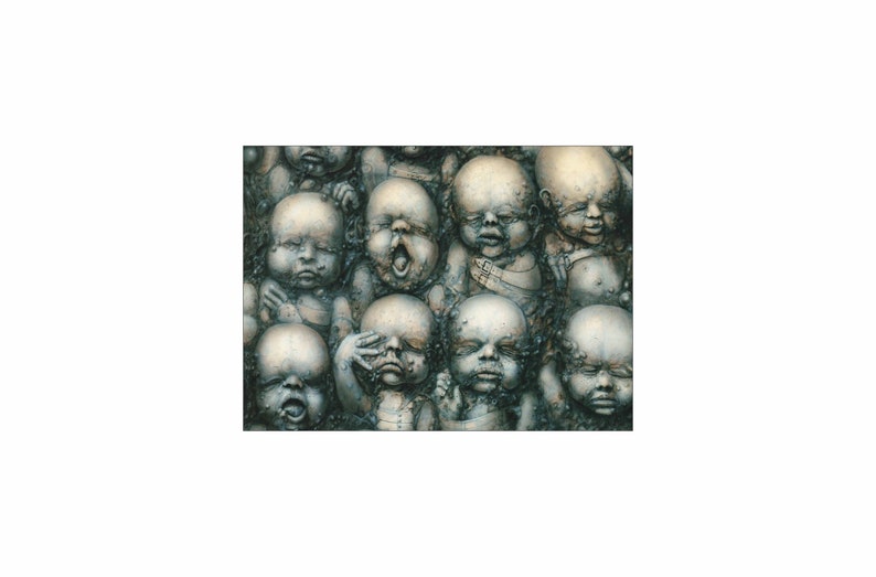 HR Giger fantastic biomechanical art surrealistic style fantasy world red babies newborn gothic interest body machine steam punk horror image 2