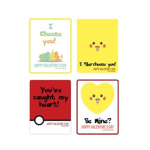 Custom Pokemon Valentine’s Day Cards x4 - FICHIER IMPRIMABLE