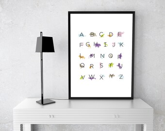 Alphabet Animal Nursery Art Print - 8"x10" Multi-Coloured