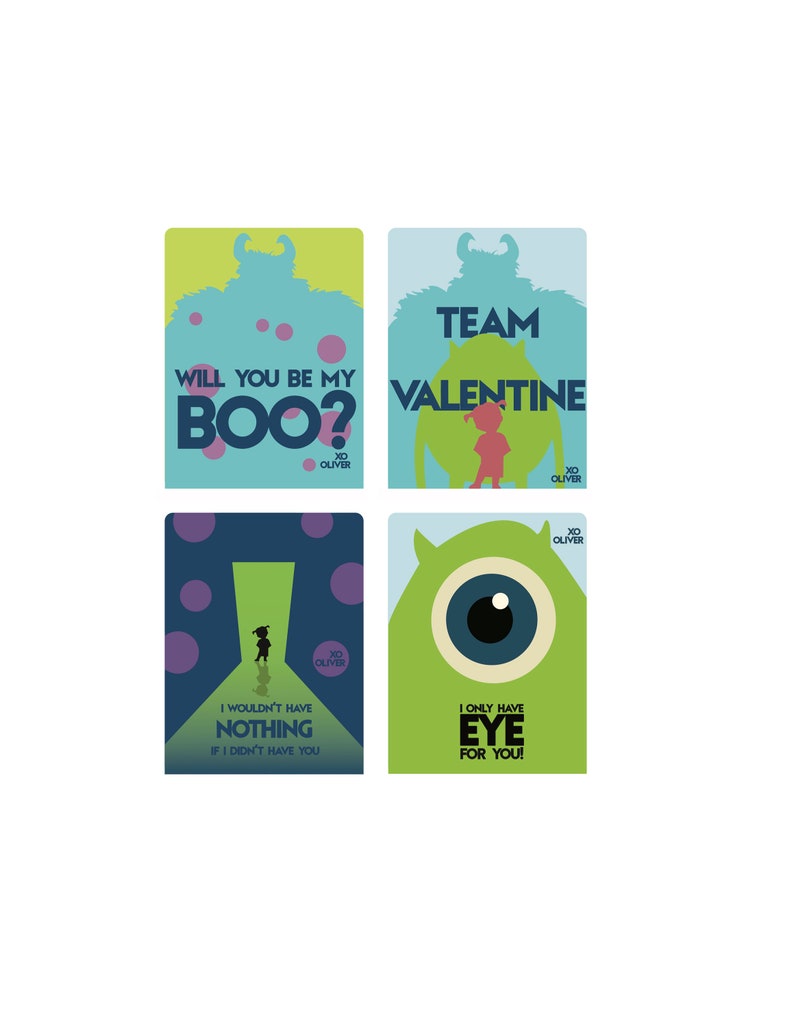 Monsters Inc Custom Valentine's Day Cards PRINTABLE FILE image 1