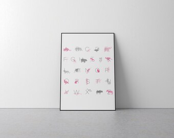 8"x10" A to Z Alphabet Animal Print - Pinks and Greys