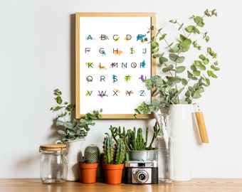 Alphabet Animal Nursery Art Print - 8"x10" Multi-Coloured