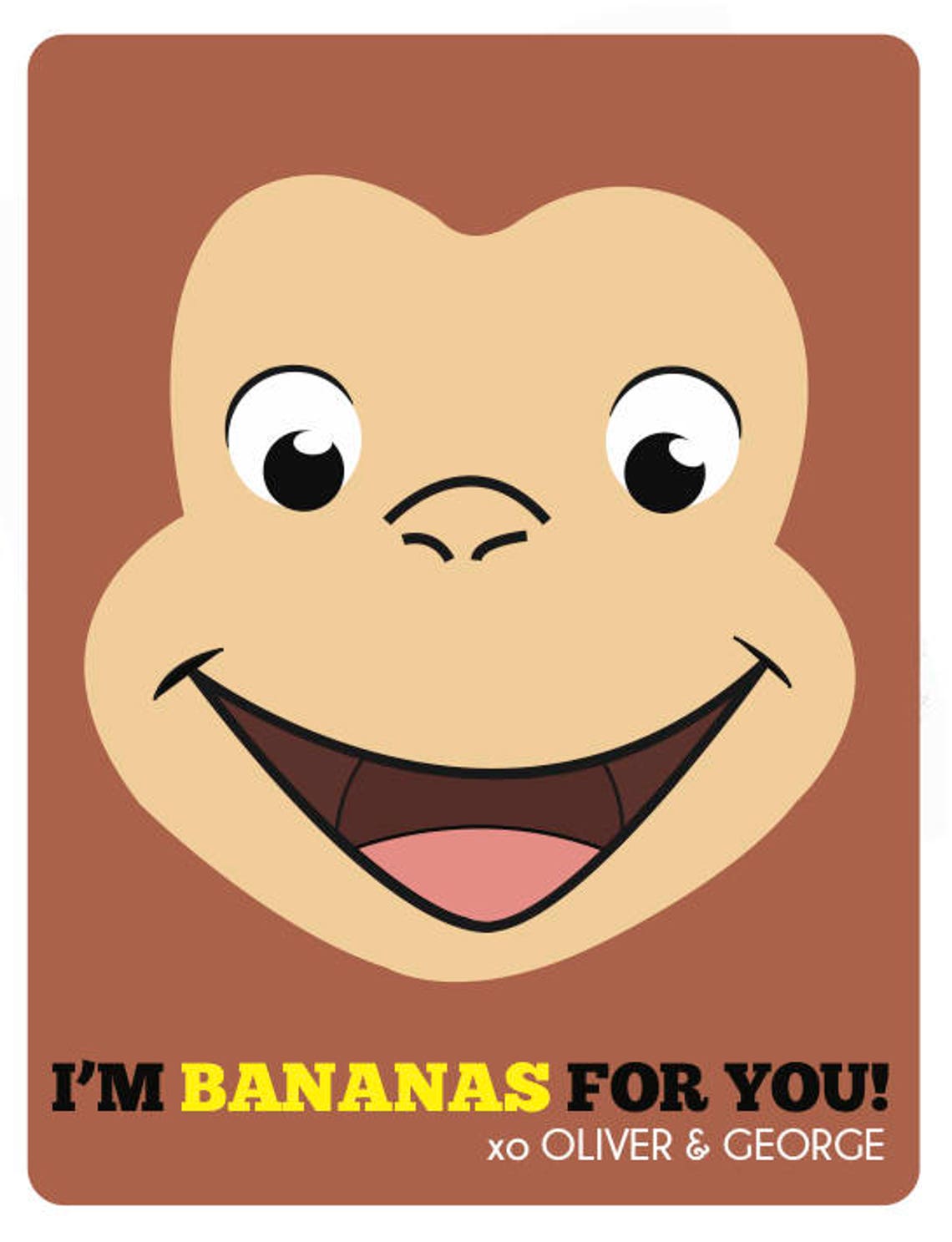 Curious George Valentine's Day Card PRINTABLE - Etsy