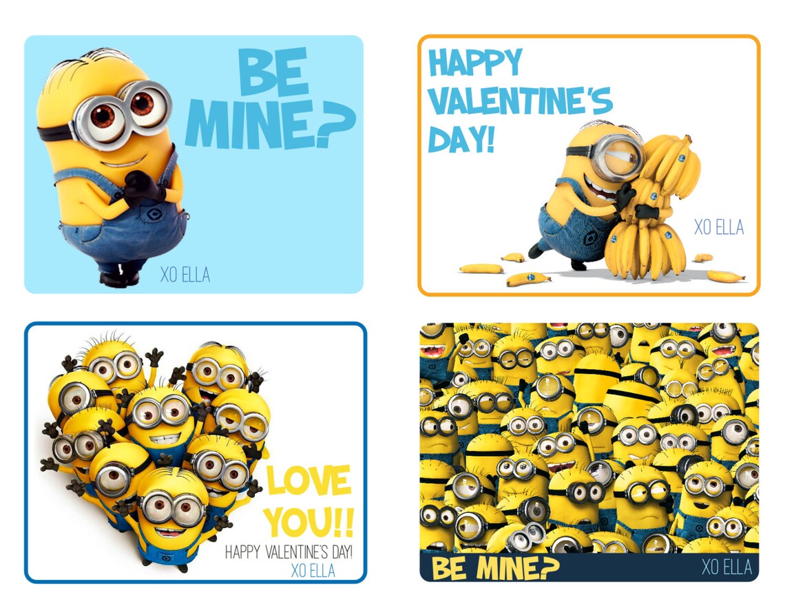 Minions CUSTOM Valentine's Card X4 PRINTABLE FILE - Etsy