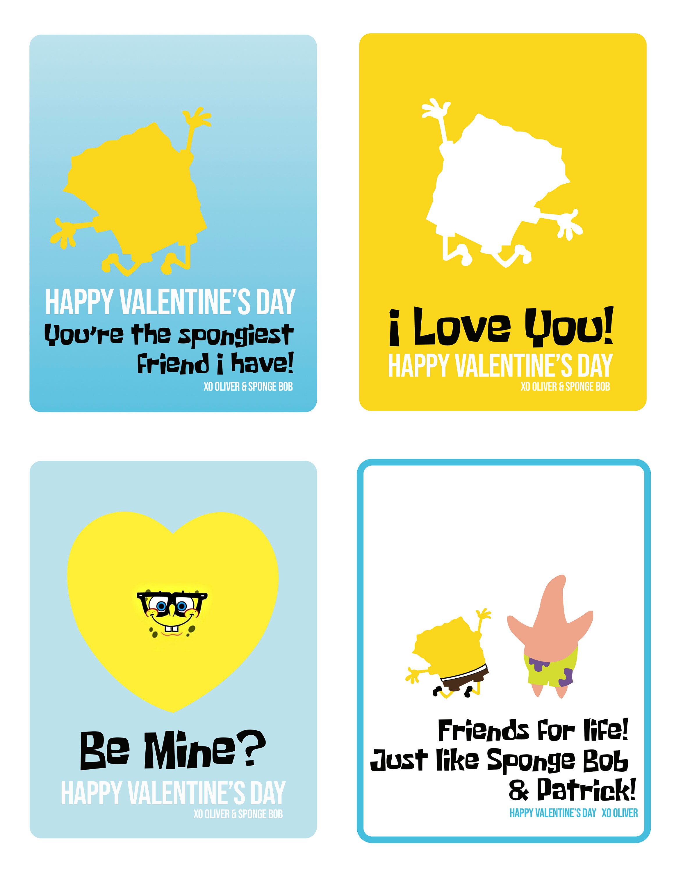 CUSTOM Sponge Bob Square Pants Valentine's Day Cards - PRINTABLE FILE ...