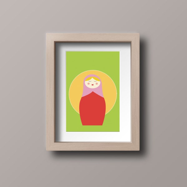 Red and Green Russian Nesting Doll (matryoshka) Artwork Print 8.5x11 inches