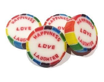 Approx 100 HAPPINESS LOVE LAUGHTER Rainbow Wedding Favour Individually Wrapped Rock Candy sweet Pink Lemonade Flavour Vegan
