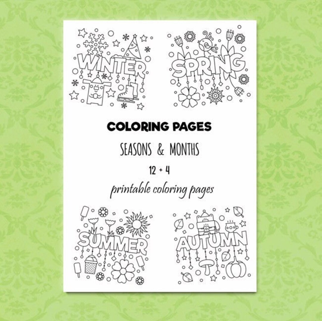 Coloring Pages; Months, Seasons, - Etsy