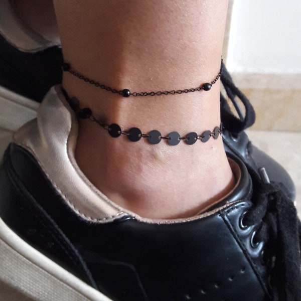 double black anklet, Delicate Anklet Chain, Anklet Bracelet , Anklet Trend , Anklet Bead Bracelet, may birthday, black lives