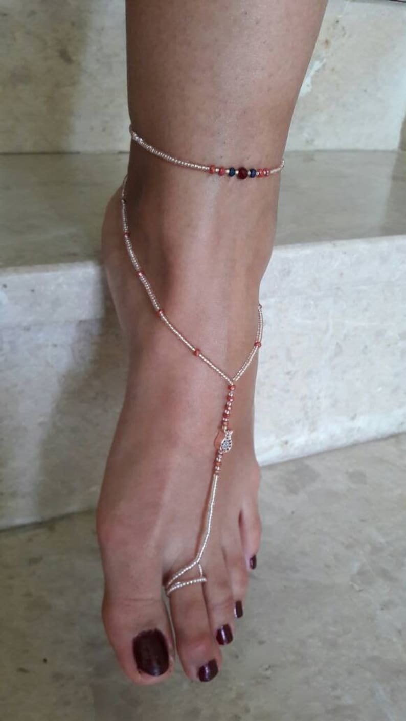 burgundy crystal,pink bead barefoot sandals tulip footwear beach accessory beaded anklet foot jewelry barefoot sandals