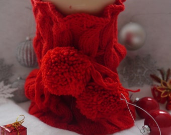 red knit Scarf Handmade women winter accessory Valentines day gift