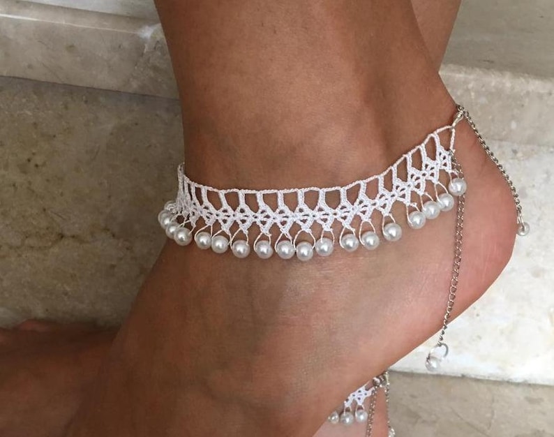 Beach Wedding Anklet White Anklet Foot Jewelry Crochet Etsy