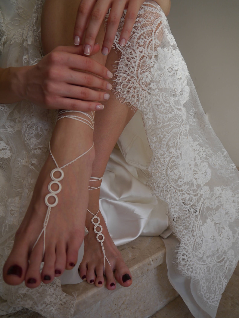 Feet jewelry ivory Barefoot Sandals Beaded Crochet Etsy