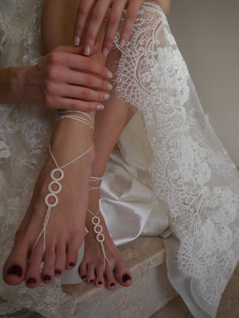 Feet jewelry ivory Barefoot Sandals Beaded Crochet | Etsy