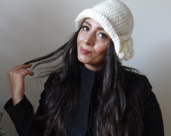 ivory beanie, crochet beret, winter beret, may birthday