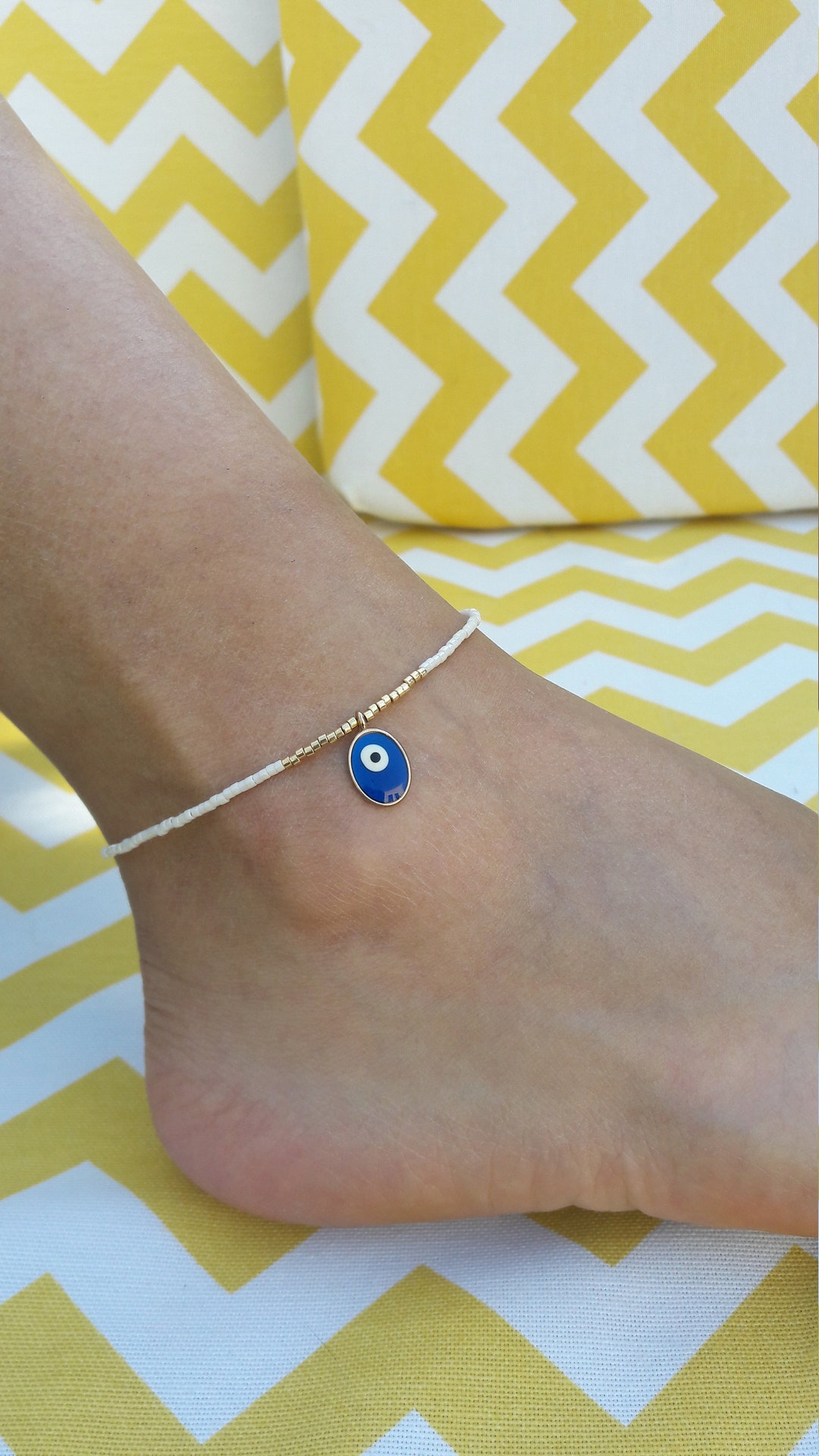 Bridal Beach Anklet, Evil Eye Anklet, Foot Jewelry Miyuki Bead