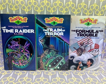 Time Raider, Train of Terror, Formula for Trouble by RL Stine and others Twistaplot books 1, 2, and 3 paperback book vintage