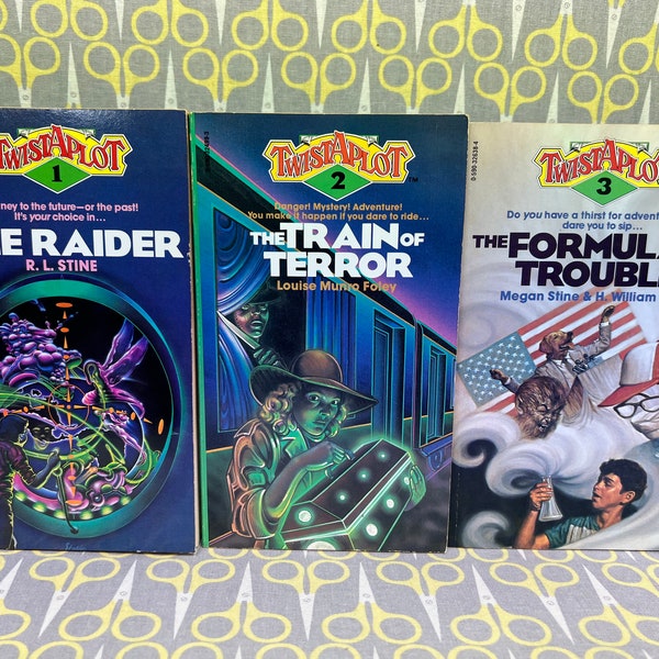 Time Raider, Train of Terror, Formula for Trouble by RL Stine and others Twistaplot books 1, 2, and 3 paperback book vintage