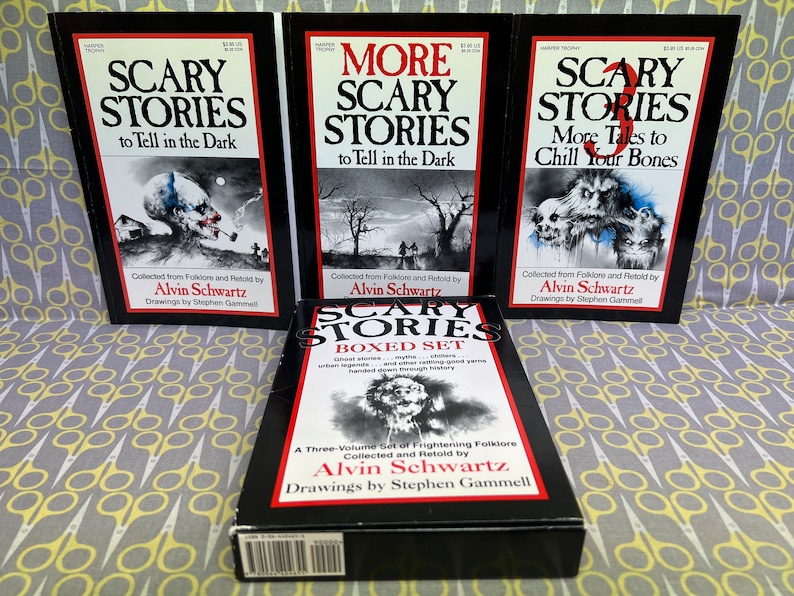 Scary Stories to Tell in the Dark boxed set by Alvin Schwartz Paperback Books Stephen Gammell Art scary horror trilogy original Vintage