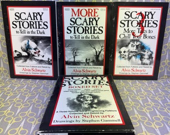 Scary Stories to Tell in the Dark Complete Box Set by Alvin Schwartz - Original Stephen Gammell Illustrations - Classic Horror Books