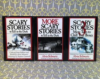 Scary Stories to Tell in the Dark Trilogy by Alvin Schwartz - Original Stephen Gammell Illustrations - 3 Book Set, Scholastic Edition