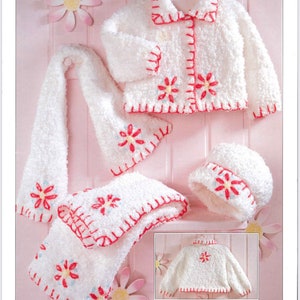 Vintage Baby Sirdar Snowflake Chunky Baby Jacket, Hat, Scarf and Blanket Knitting Pattern Sirdar Knitting Pattern 3984 image 1