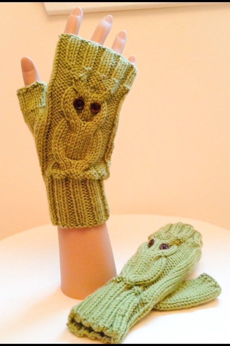 PRINTED Owl Pacino Fingerless Gloves Knitting Pattern TLM Knitted on two straight needles Permission to Sell Finished Products image 2