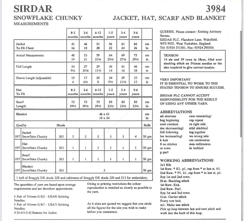 Vintage Baby Sirdar Snowflake Chunky Baby Jacket, Hat, Scarf and Blanket Knitting Pattern Sirdar Knitting Pattern 3984 image 2