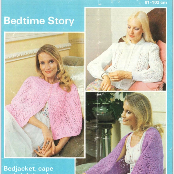 Vintage Knitting Patterns for Bedjacket, Cape and Nightingale (3 patterns in total) - Patons Bedtime Story - Knitting Pattern 1385