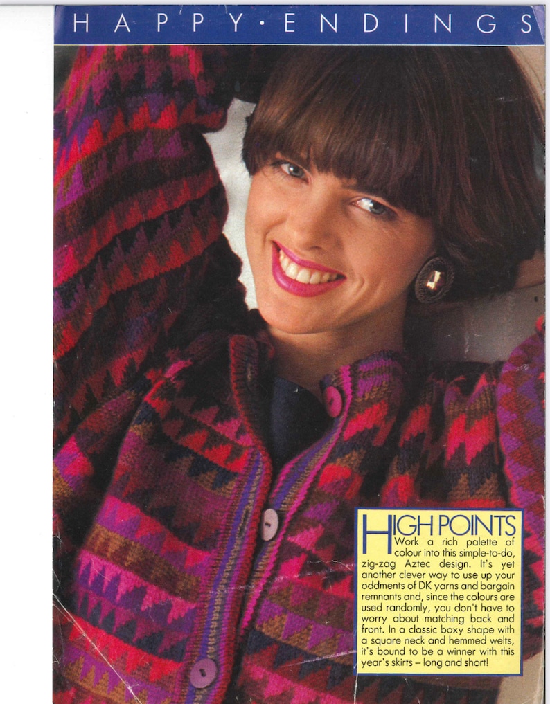 Vintage Happy Endings High Points Aztec Cardigan Knitting Pattern image 1