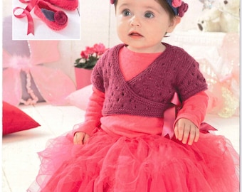 vintage Baby Sugar Plum Fairy Cardie, chaussures et bandeau à tricoter - Patron Sirdar 1464