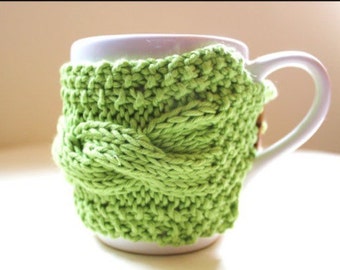 PDF Knitting Pattern: Cabled Mug Cosy Cup Cozy (0035 TLM) - Permission to sell finished products