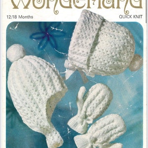 Vintage Baby Bonnet, Helmet and Mittens Knitting Pattern, Vintage Sirdar knitting pattern, Sirdar Knitting Pattern 3058, Size 12-18 Months image 1