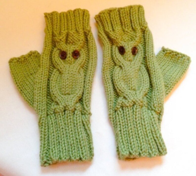 PRINTED Owl Pacino Fingerless Gloves Knitting Pattern TLM Knitted on two straight needles Permission to Sell Finished Products image 3