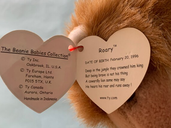 Roary TY Original Beanie Baby 1996 Lion Plush Toy With Swing Tag