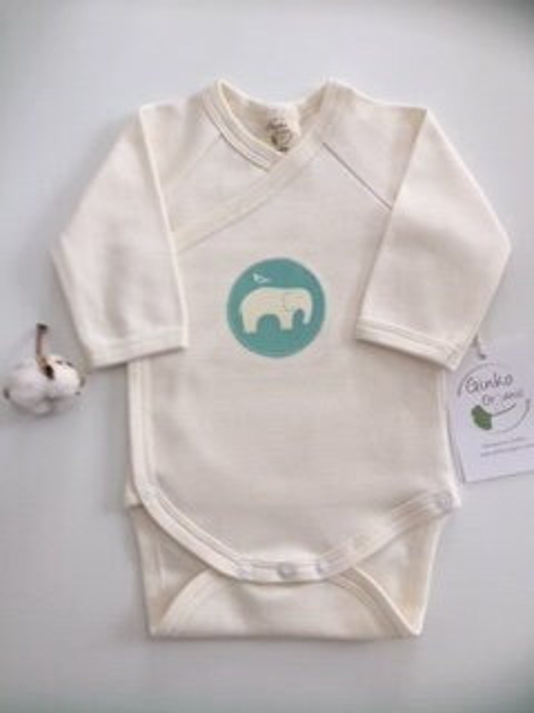 Organic Cotton Baby Kimono Bodysuit Lightblue Elephant Etsy