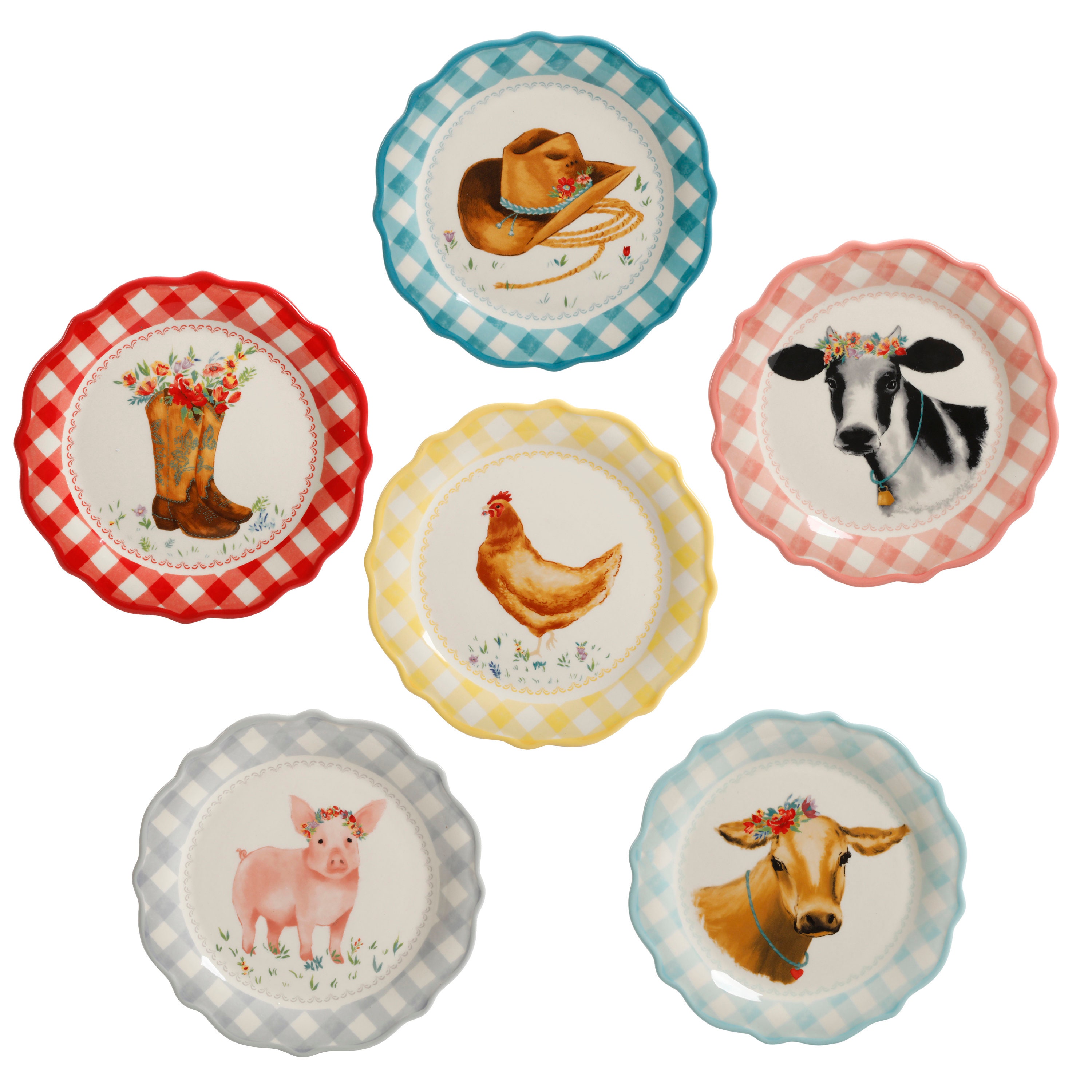 New Pioneer Woman 7 Ceramic Gingham Novelty Farm Animal Etsy
