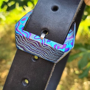 timascus mokume gane buckle, customizable size and materials, custom made luxury watch buckle and customized belt buckle