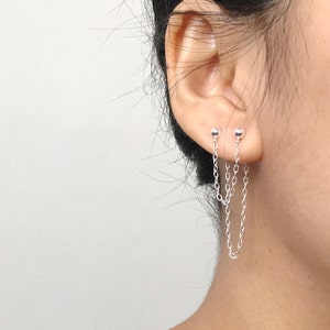 Double Piercing Earring | Two Hole Earring | Ear Jacket | Ear Climber | Delicate Earring | Double Chain Earring | Minimal Earring