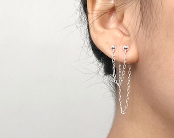 Double Piercing Earring | Two Hole Earring | Ear Jacket | Ear Climber | Delicate Earring | Double Chain Earring | Minimal Earring