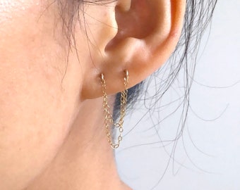 Gold Filled Double Piercing Earring | Dainty Two Hole Earring | Minimal Ear Jacket | Ear Climber | Delicate Earring | Double Chain Earring