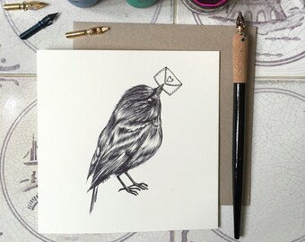 Bird Illustrated Card | Any Occasion Card | Bird Drawing Romantic Card | Eco-Friendly Card | Cream Laid 280gsm | Blank Inside | Note Card